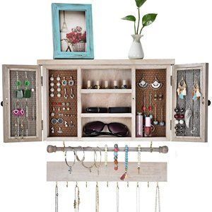 Natural Color Rustic Wood Jewelry Organizer
